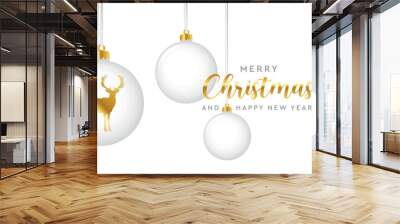 luxury golden christmas greeting card deer and christmas balls vector illustration Wall mural