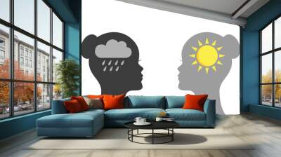 mental health concept woman with rain and sun symbol silhouette vector illustration EPS10 Wall mural