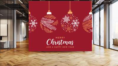 merry christmas card with hanging ball decoration vector illustration Wall mural