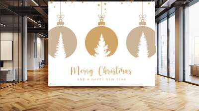 merry christmas card with hanging ball decoration with fir trees vector illustration Wall mural