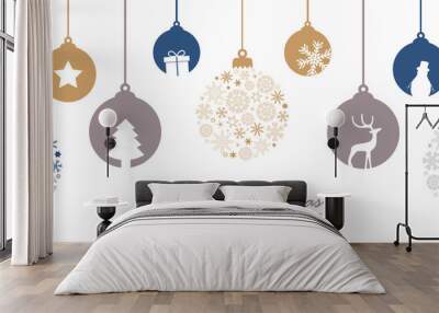 merry christmas card with hanging ball decoratoin vector illustration EPS10 Wall mural