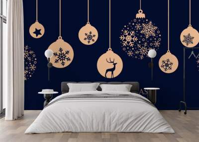 merry christmas card with hanging ball decoratoin Wall mural