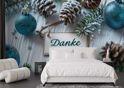 paper tag with german word thank you on christmas background Wall mural