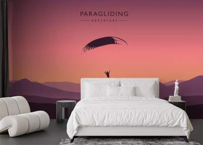 paragliding adventure purple mountain landscape vector illustration EPS10 Wall mural