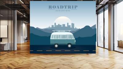 road trip adventure with camper van in the blue mountains towards the city Wall mural