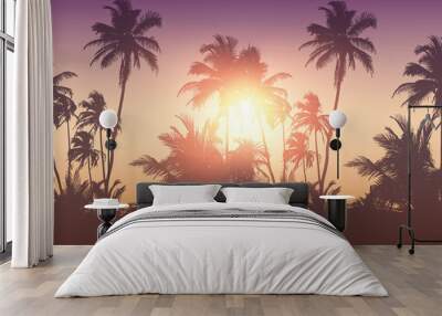 romantic palm tree silhouette background on a sunny day summer holiday design vector illustration EPS10 Wall mural