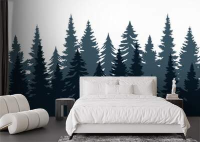 seamless fir tree forest border silhouette isolated vector illustration Wall mural