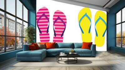 set with colorful summer flip flops for beach holiday Wall mural