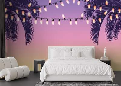 summer background with palm trees and fairy lights vector illustration EPS10 Wall mural