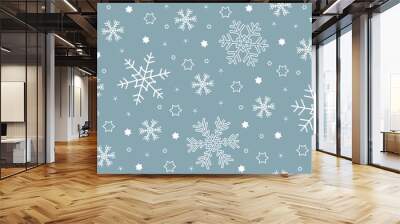 white and blue christmas seamless snowflake background Wall mural