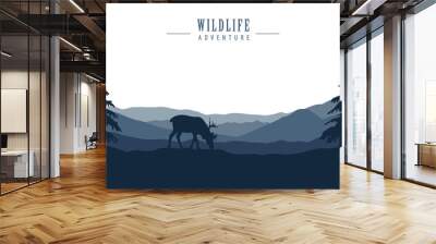 wildlife deer in forest with mountain view blue nature landscape vector illustration EPS10 Wall mural