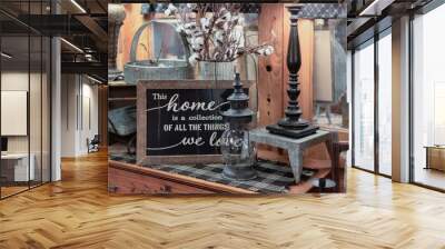 Tabletop display of rustic decorative items for the home Wall mural