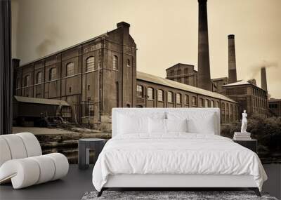 19th-Century Brick Factory in Vintage Black and White  Wall mural