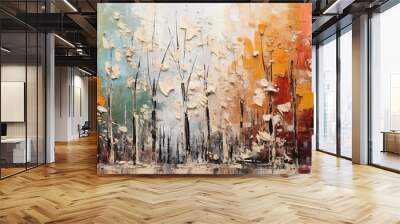 Abstract modern art with colorful, chaotic blend of acrylic and oil paint strokes. Wall mural