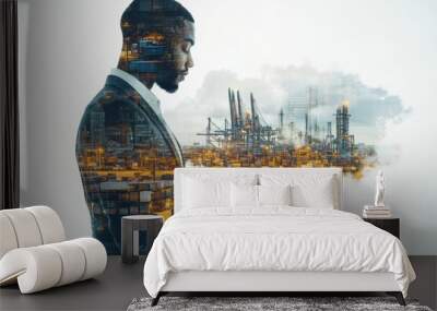 Businessperson Holding Tablet Overlaid with Shipping Ports and Warehouses

 Wall mural