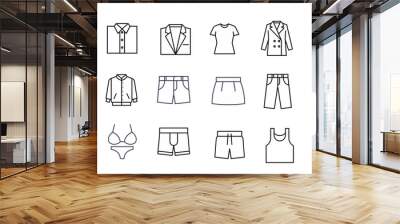 Filled Outline Clothing Icons Vector. editable Wall mural