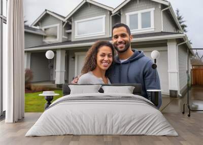 Joyful Newlyweds Celebrating New Home Purchase Wall mural