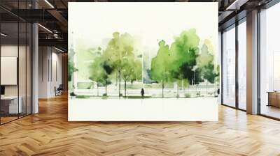 Sustainable Urban Planning Watercolor Illustration - Green Park Concept Wall mural