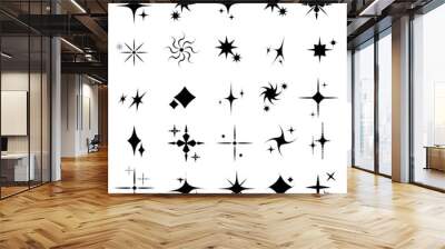 set of black silhouettes of stars vector genz four pointed aesthetic cute Wall mural