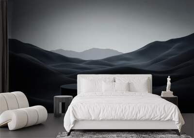 A dark podium in the center of an abstract black desert landscape, with a minimalist. Minimalist. Illustration Wall mural