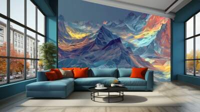 Abstract mountain landscape in terrain lines and colors Wall mural