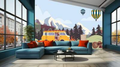 Camping scene background website banner camper Wall mural