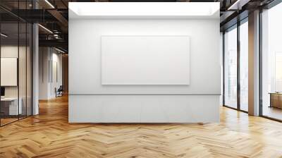 Blank white wall mockup in sunny modern empty gallery, 3d rendering. Clear big stand mock up in museum with contemporary art exhibitions. Large hall interior with wide banner exposition template.  Wall mural