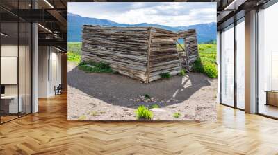 Crested Butte, Colorado Snodgrass hiking trail in summer with abandoned old mining wooden house and mountain view in town village Wall mural