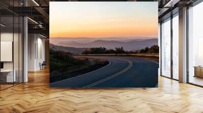 Fall autumn season with sunrise at winding Highland Scenic highway 150 road in West Virginia Monongahela National Forest Appalachian mountains Wall mural