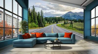 San Juan mountain range in Silverton, Colorado summer morning point of view from empty highway road to Durango in Rocky Mountains Wall mural