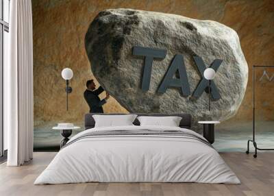 Businessman carrying a heavy stone with the word TAX on it --ar 3:2 --v 6.1 Job ID: 7f390a2b-3dfd-4d65-aedd-3f5be896a2e8 Wall mural