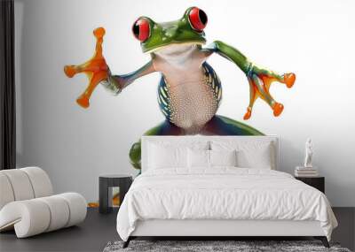 Cartoon white poison dart frog, a vibrant animal figure isolated on white background Wall mural