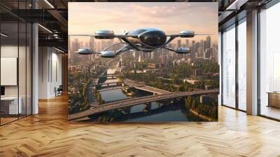 City air taxi. Future urban mobility Wall mural