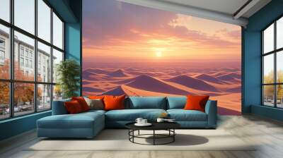 Desert landscape with sand dunes. Nature background with sandy hills Wall mural