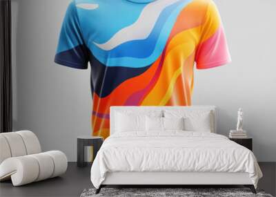 Colorful t-shirt mockup featuring vibrant design on a white background, ideal for showcasing graphics or prints. Wall mural