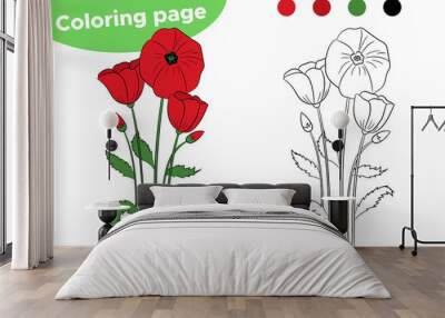 Coloring page for children. Hand drawn flower Poppy. Vector illustration Wall mural