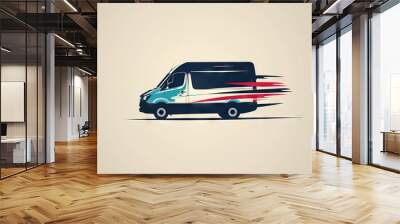 Dynamic stylized illustration of a speeding van with a blur effect, modern and sleek design on a minimalist background Wall mural