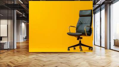 Modern office chair on yellow background. Space for text Wall mural