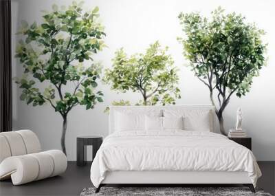 Set of watercolor green tree isolated on white background for landscape and architecture drawing, elements for environment and garden, botanical for section in spring  Wall mural