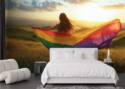 The Woman with Rainbow Flag Wall mural