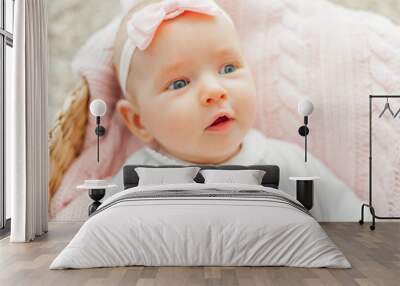 Little cute girl of 2 months. Newborn. Wall mural