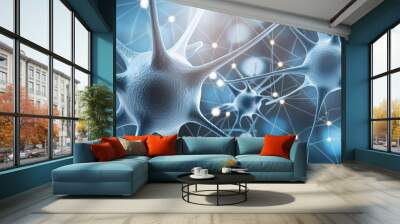 conceptual illustration of neuron cells close up ai generated Wall mural