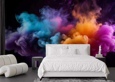 multicolored smoke puff cloud design elements on a dark background Wall mural