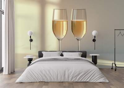 Two Champagne Glasses on a white Sunlit Table Wall mural