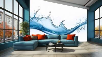 water splashes and drops isolated on white background abstract background with blue water wave Wall mural