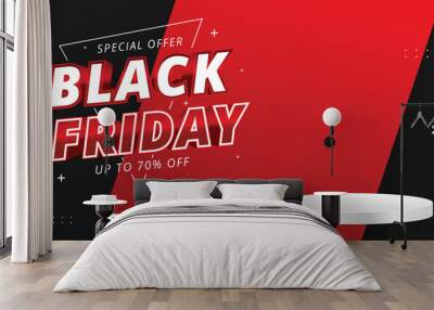 Black friday sale offer banner template with podium. Wall mural