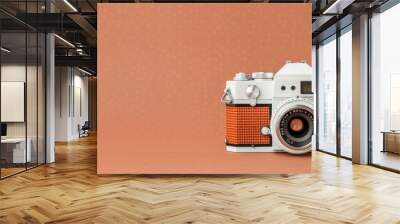 Vintage camera with an orange background, emphasizing retro aesthetics and photography. Ideal for creative, artistic, and nostalgic themes. Wall mural