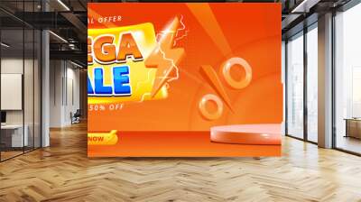 Sale Poster or banner template with blank product podium scene on orange background.Sales banner template design for social media and website. Wall mural