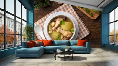 Chicken and Winter Melon Soup with Preserved Lime.Top view Wall mural