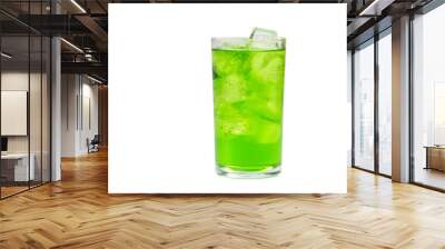 Green fruit flavor drinks with soda water in glass isolated on white background with Clipping Path Wall mural